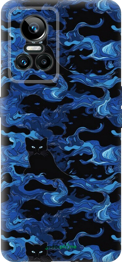 Силіконовий чехол Візерунок чорних котів на блакитному фоні для Realme GT Neo3 - 6525u-2590 изображение 