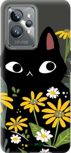 Силиконовый чехол Черный кот с цветами для Realme GT2 Pro - 6448u-2566 изображение 