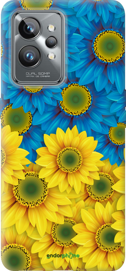 Силиконовый чехол Жёлто-голубые цветы для Realme GT2 Pro - 1048u-2566 изображение 