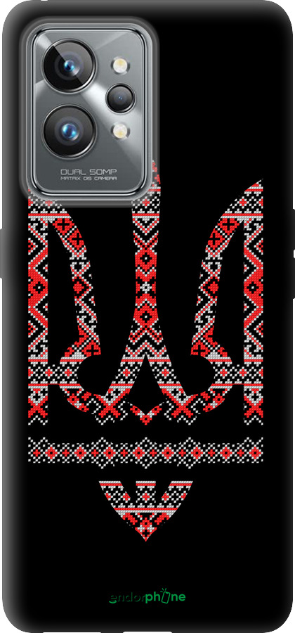 Силиконовый чехол Герб - вышиванка на черном фоне для Realme GT2 Pro - 1196u-2566 изображение 