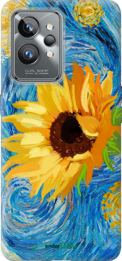 Силиконовый чехол Цветы желто-голубые для Realme GT2 Pro - 5308u-2566 изображение 