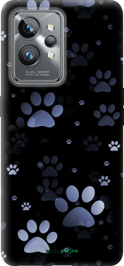 Силиконовый чехол С синими отпечатками лап для Realme GT2 Pro - 6441u-2566 изображение 