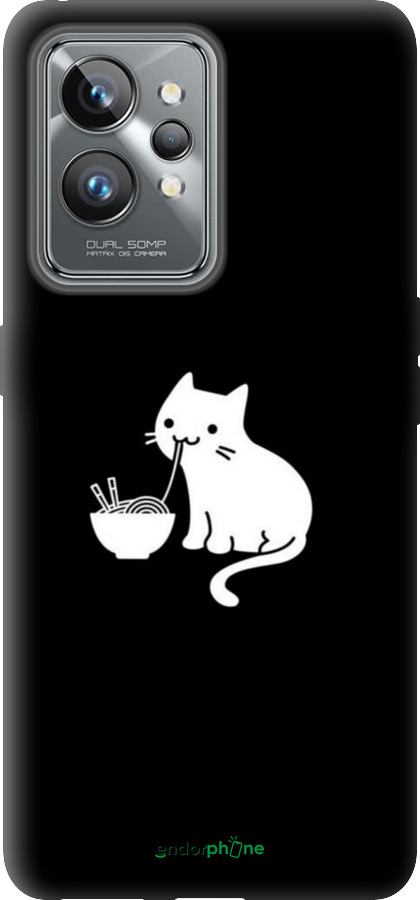 Силиконовый чехол С милым котом на черном фоне для Realme GT2 Pro - 6528u-2566 изображение 