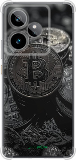 Силикон с усиленными углами чехол Black Bitcoin для Realme GT7 - 6090sp-4027 изображение 