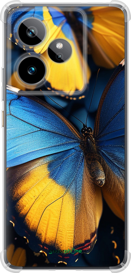 Силикон с усиленными углами чехол Желто-голубые бабочки для Realme GT7 - 6046sp-4027 изображение 