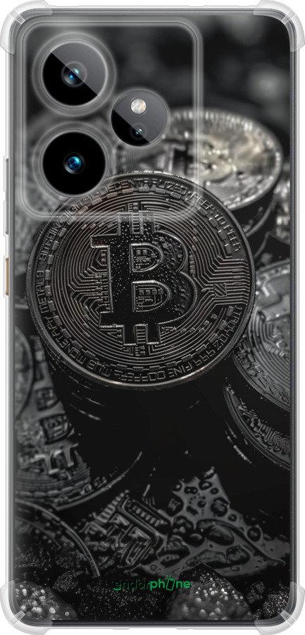 Силикон с усиленными углами чехол Black Bitcoin для Realme GT7 - 6090sp-4027 изображение 