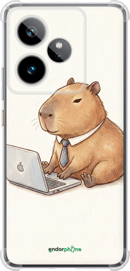 Силикон с усиленными углами чехол Funny Capybara CEO Working для Realme GT7 - 6777sp-4027 изображение 