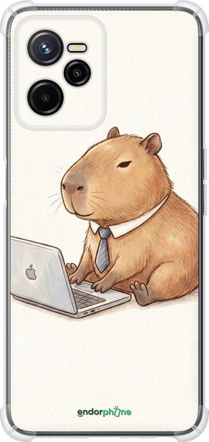 Силикон с усиленными углами чехол Funny Capybara CEO Working для Realme C35 - 6777sp-4235 изображение 