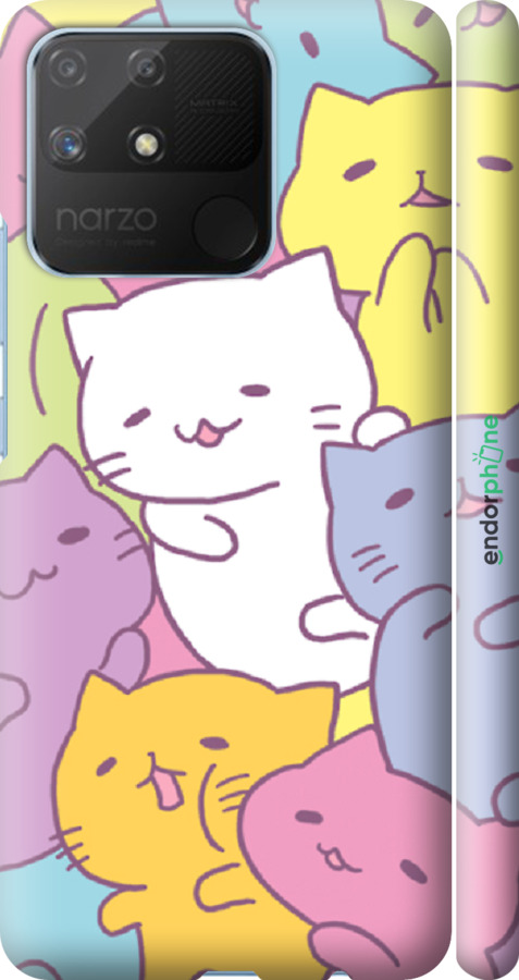 

3D пластиковий матовий чохол "Кошенята " для Realme Narzo 50A, Білий