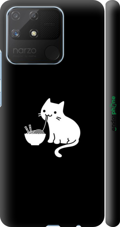 3D пластиковый матовый чехол С милым котом на черном фоне для Realme Narzo 50A - 6528m-2514 изображение 