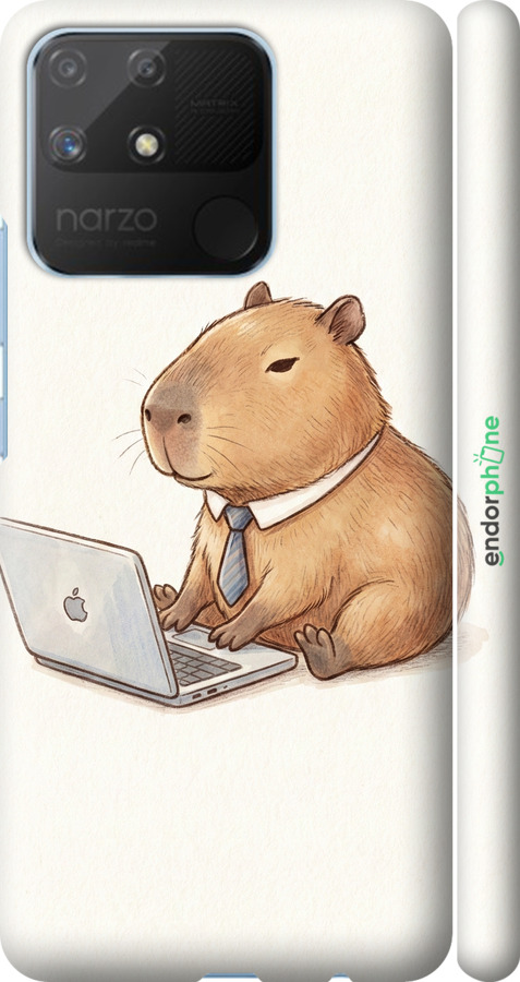 3D пластиковый матовый чехол Funny Capybara CEO Working для Realme Narzo 50A - 6777m-2514 изображение 