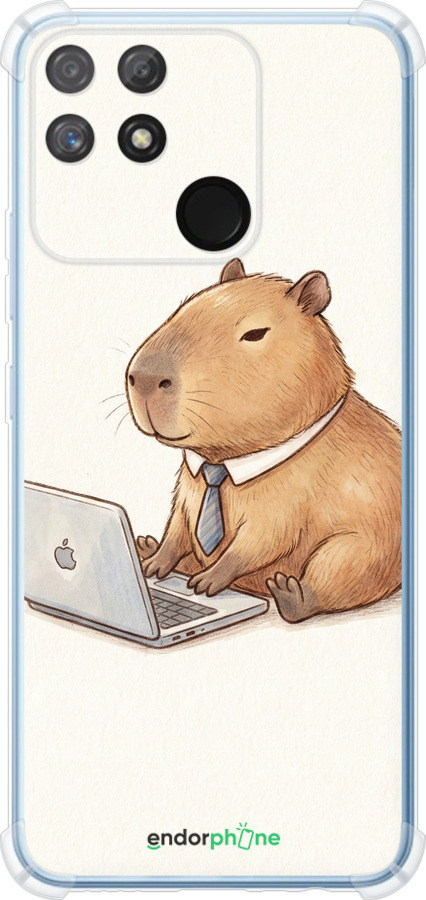 Силикон с усиленными углами чехол Funny Capybara CEO Working для Realme Narzo 50A - 6777sp-2514 изображение 
