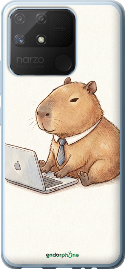 2D пластиковый чехол Funny Capybara CEO Working для Realme Narzo 50A - 6777t-2514 изображение 