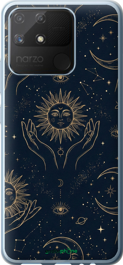 Силиконовый чехол Celestial Harmony: Sun & Moon Gold Mystic Pattern для Realme Narzo 50A - 6778u-2514 изображение 