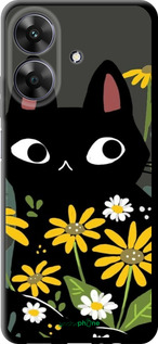 TPU чехол Черный кот с цветами для Realme Narzo N61 - 6448b-3974 изображение 
