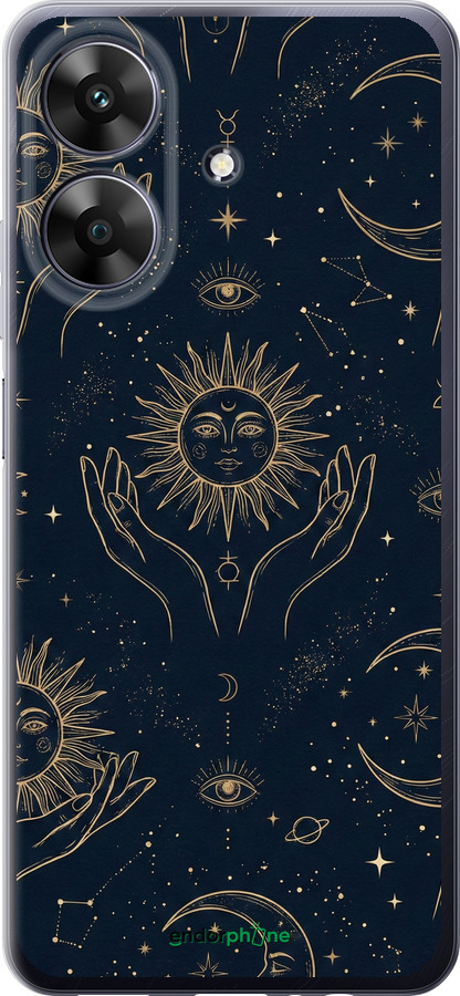Силіконовий чехол Celestial Harmony: Sun & Moon Gold Mystic Pattern для Realme Note 60 - 6778u-3761 изображение 