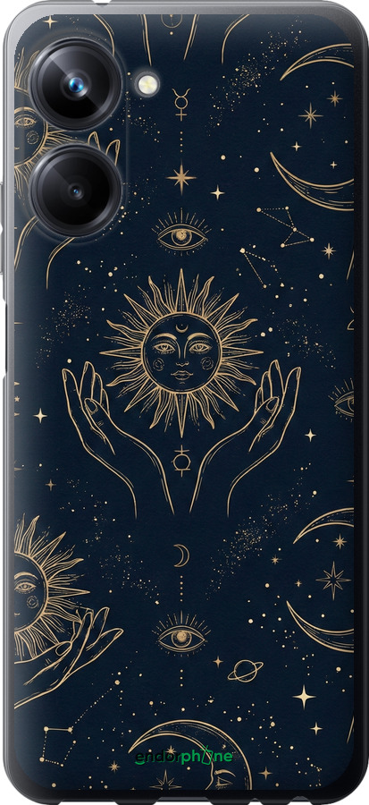 Силиконовый чехол Celestial Harmony: Sun & Moon Gold Mystic Pattern для Realme 10 Pro - 6778u-2945 изображение 