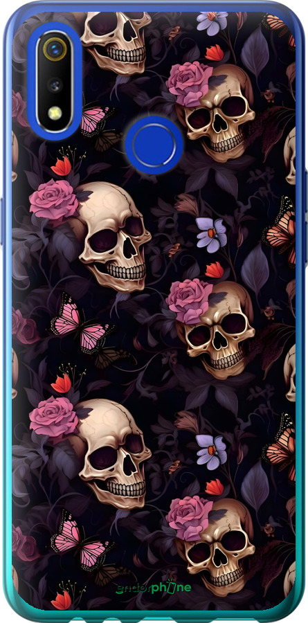 Силиконовый чехол Черепа и розы для Realme 3 - 6316u-1869 изображение 