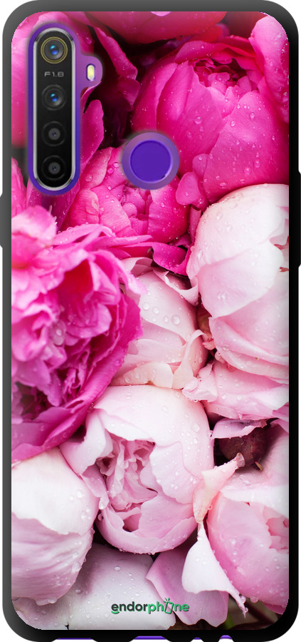 

TPU musta cover "Vaaleanpunaiset pionit" for Realme 5, Vaaleanpunainen