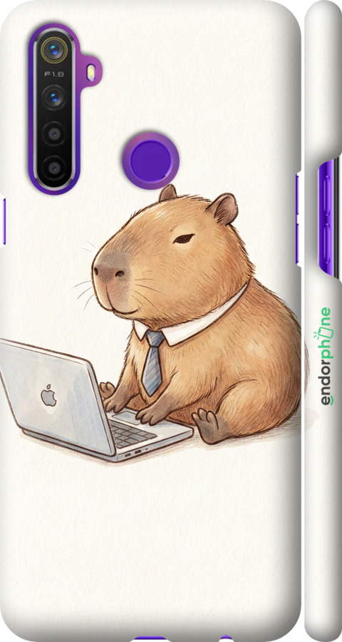 3D пластиковый матовый чехол Funny Capybara CEO Working для Realme 5 - 6777m-1862 изображение 