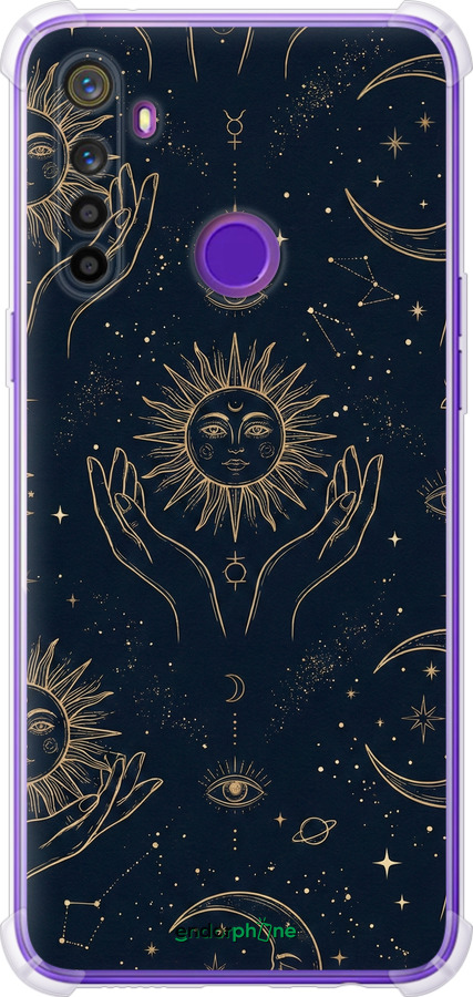 Силіконовий протиударний с посиленими кутами чехол Celestial Harmony: Sun & Moon Gold Mystic Pattern для Realme 5 - 6778sp-1862 изображение 