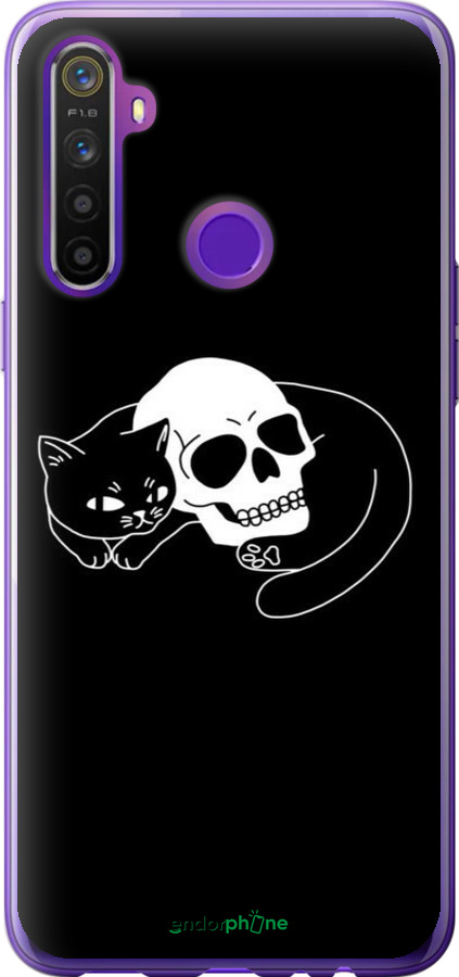 Силіконовий чехол Із зображенням кота та черепа для Realme 5 - 6491u-1862 изображение 