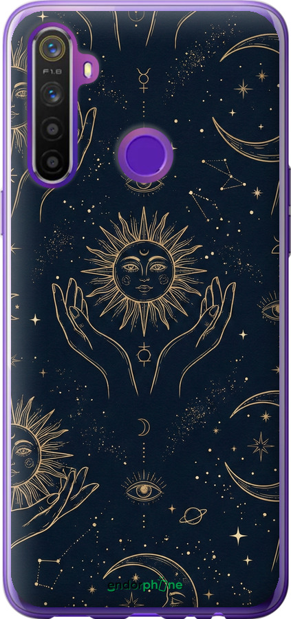 Силіконовий чехол Celestial Harmony: Sun & Moon Gold Mystic Pattern для Realme 6i - 6778u-2059 изображение 