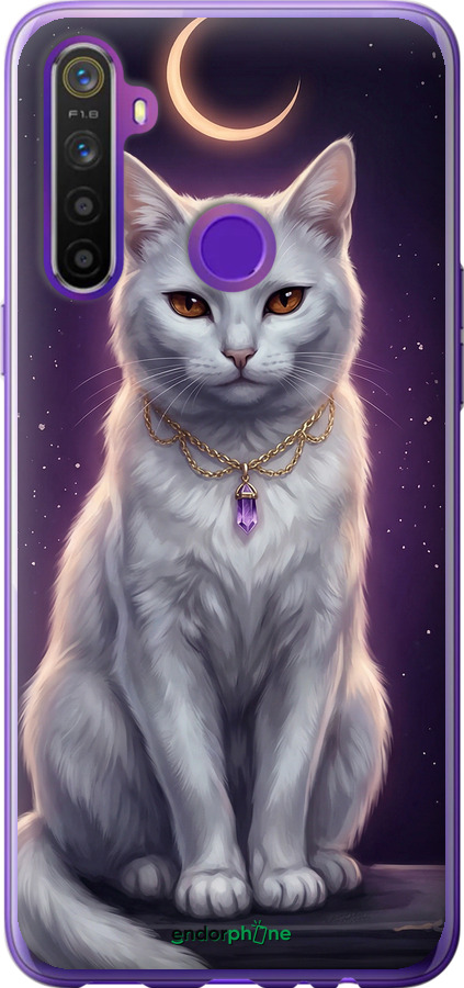 2D пластиковый чехол Mystic White Cat Gothic Dark Purple Gold для Realme 5 - 6805t-1862 изображение 