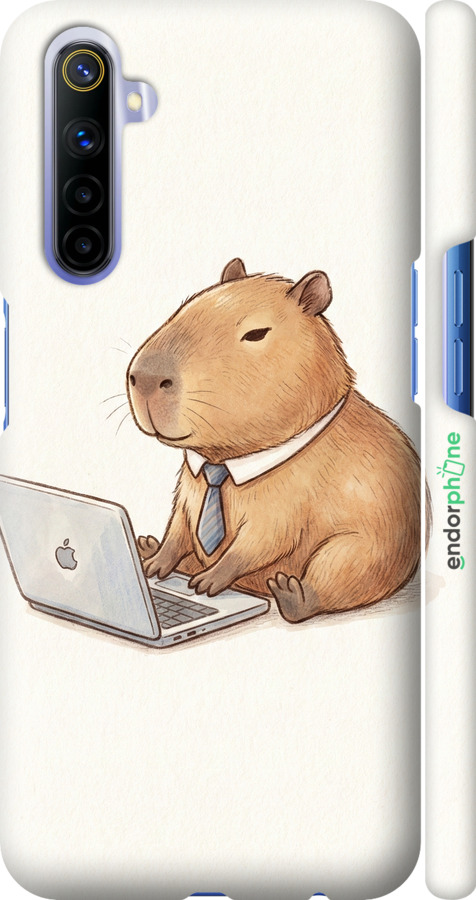 3D пластиковий матовий чехол Funny Capybara CEO Working для Realme 6 - 6777m-1913 изображение 