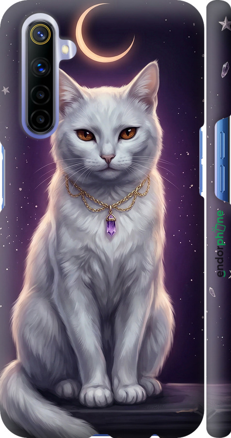 3D пластиковий матовий чехол Mystic White Cat Gothic Dark Purple Gold для Realme 6 - 6805m-1913 изображение 