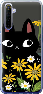 2D пластиковий чехол Чорний кіт з квітами для Realme 6 - 6448t-1913 изображение 