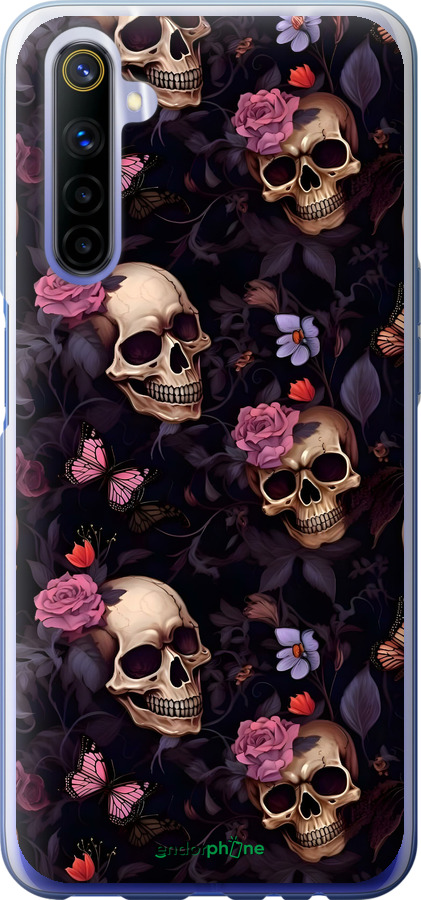 2D пластиковый чехол Черепа и розы для Realme 6 - 6316t-1913 изображение 