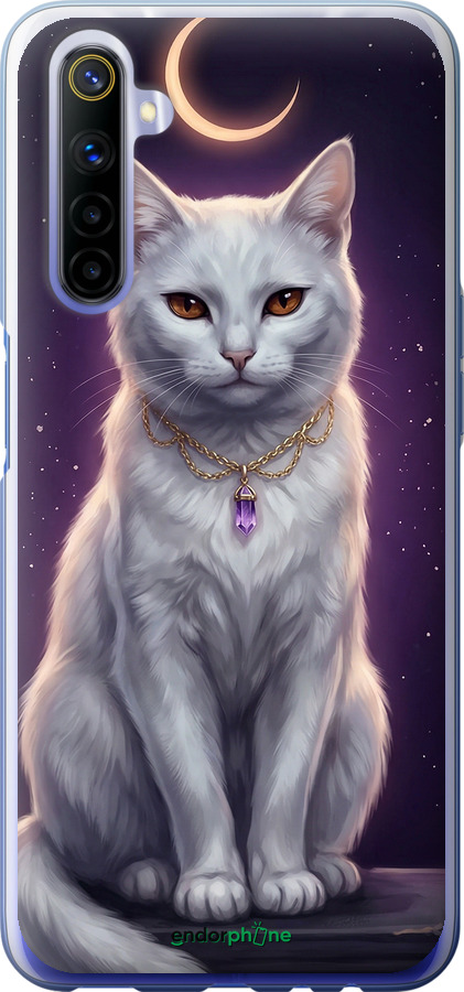 2D пластиковый чехол Mystic White Cat Gothic Dark Purple Gold для Realme 6 - 6805t-1913 изображение 