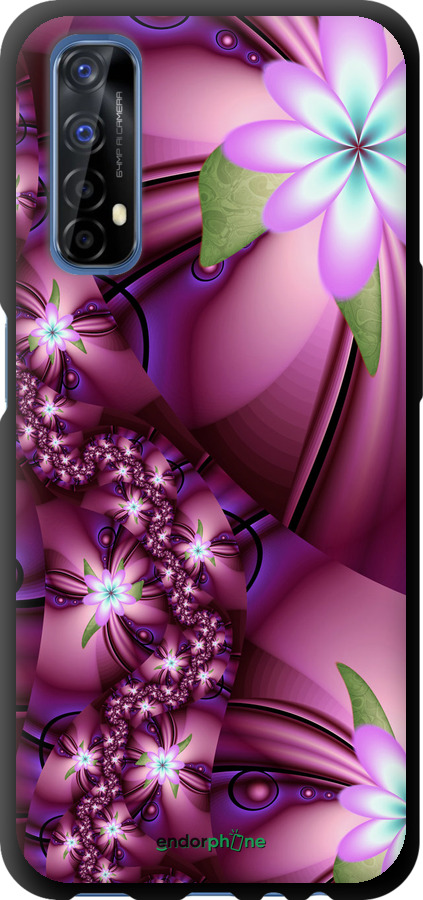 

TPU чорний чохол "Квіткова мозаїка" для Realme 7, Рожевий