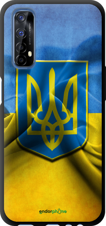 

TPU чорний чохол "Прапор та герб України" для Realme 7, Блакитний