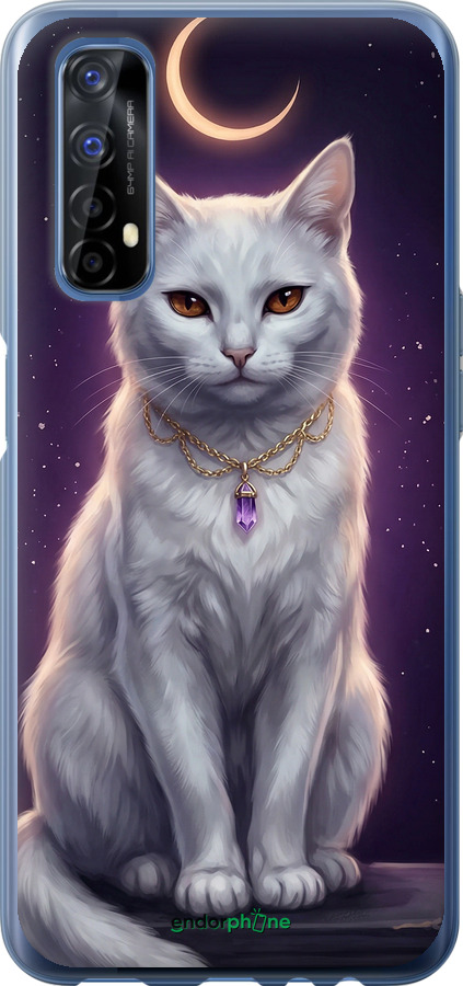 2D пластиковый чехол Mystic White Cat Gothic Dark Purple Gold для Realme 7 - 6805t-2081 изображение 