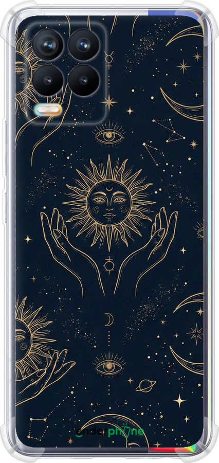 Силіконовий протиударний с посиленими кутами чехол Celestial Harmony: Sun & Moon Gold Mystic Pattern для Realme 8 - 6778sp-2303 изображение 