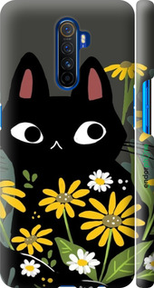 3D пластиковий матовий чехол Чорний кіт з квітами для Realme X2 Pro - 6448m-1866 изображение 