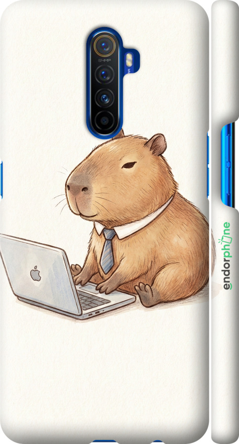 3D пластиковый матовый чехол Funny Capybara CEO Working для Realme X2 Pro - 6777m-1866 изображение 
