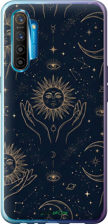 Силіконовий чехол Celestial Harmony: Sun & Moon Gold Mystic Pattern для Realme XT - 6778u-1868 изображение 