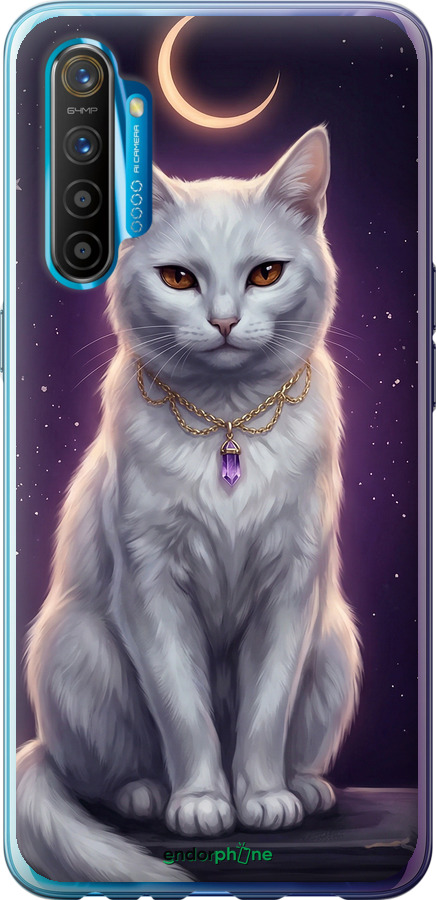 Силиконовый чехол Mystic White Cat Gothic Dark Purple Gold для Realme XT - 6805u-1868 изображение 