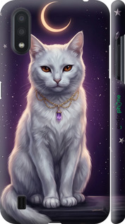 3D пластиковый матовый чехол Mystic White Cat Gothic Dark Purple Gold для Samsung Galaxy A01 A015F - 6805m-1842 изображение 