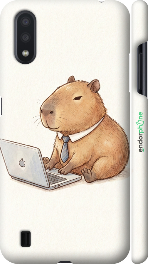 3D пластиковый матовый чехол Funny Capybara CEO Working для Samsung Galaxy A01 A015F - 6777m-1842 изображение 