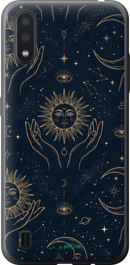 2D пластиковый чехол Celestial Harmony: Sun & Moon Gold Mystic Pattern для Samsung Galaxy A01 A015F - 6778t-1842 изображение 