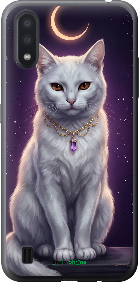 Силіконовий чехол Mystic White Cat Gothic Dark Purple Gold для Samsung Galaxy A01 A015F - 6805u-1842 изображение 