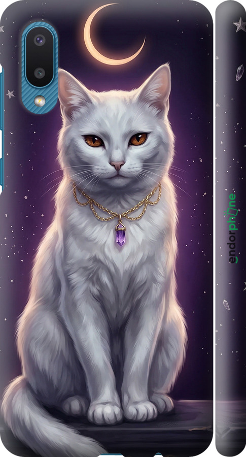3D пластиковый матовый чехол Mystic White Cat Gothic Dark Purple Gold для Samsung Galaxy A02 A022G - 6805m-2260 изображение 