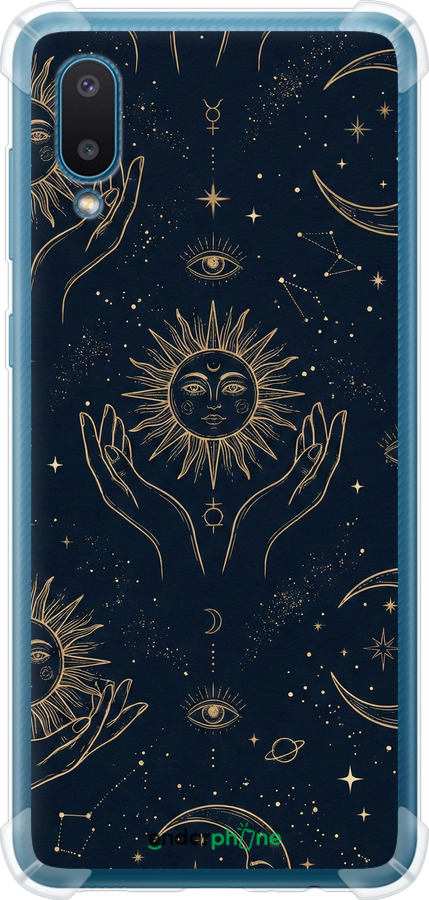 Силикон с усиленными углами чехол Celestial Harmony: Sun & Moon Gold Mystic Pattern для Samsung Galaxy A02 A022G - 6778sp-2260 изображение 