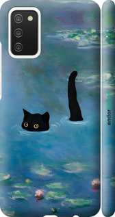 3D пластиковый матовый чехол С изображением кота и водяной лилии Monet для Samsung Galaxy A02s A025F - 6519m-2203 изображение 