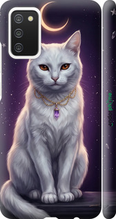 3D пластиковый матовый чехол Mystic White Cat Gothic Dark Purple Gold для Samsung Galaxy A02s A025F - 6805m-2203 изображение 