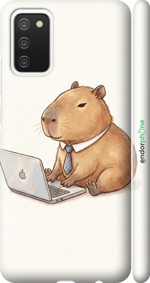 3D пластиковый матовый чехол Funny Capybara CEO Working для Samsung Galaxy A02s A025F - 6777m-2203 изображение 